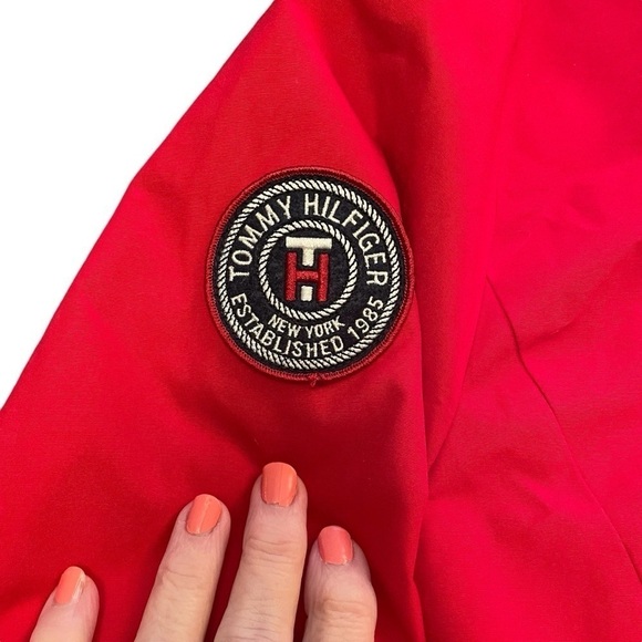 Tommy Hilfiger Red Jacket - missing inner jacket. Size Large-Several zip pockets - Picture 6 of 15